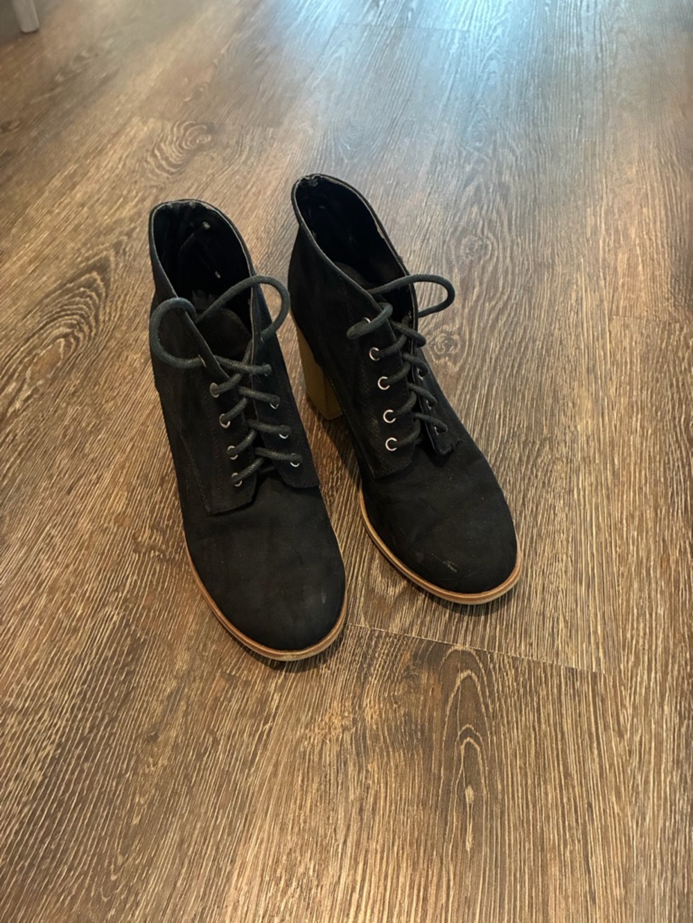 Qupid Black Lace-Up Suede Ankle Boots - Women's